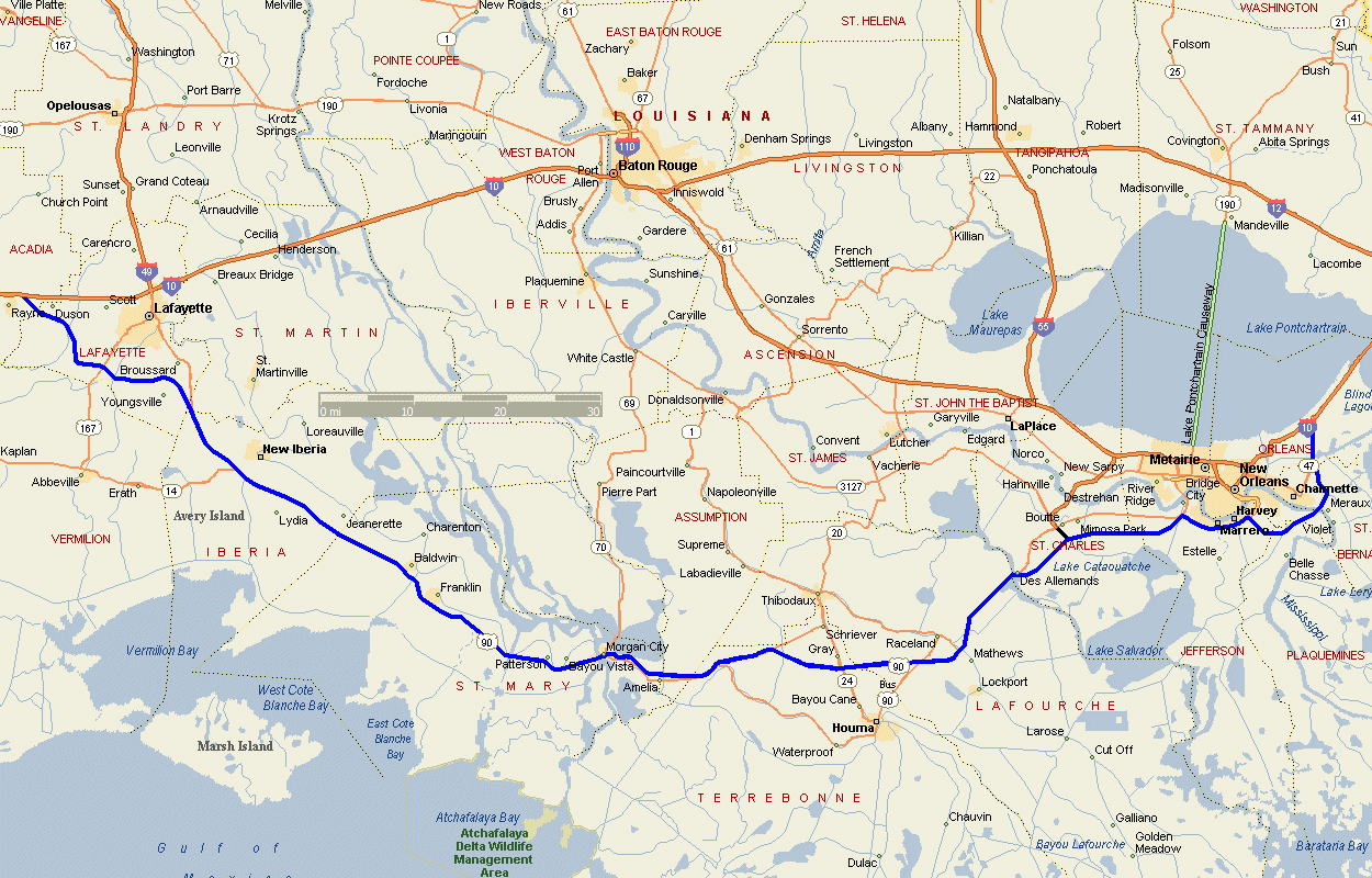 I-10 Louisiana Map